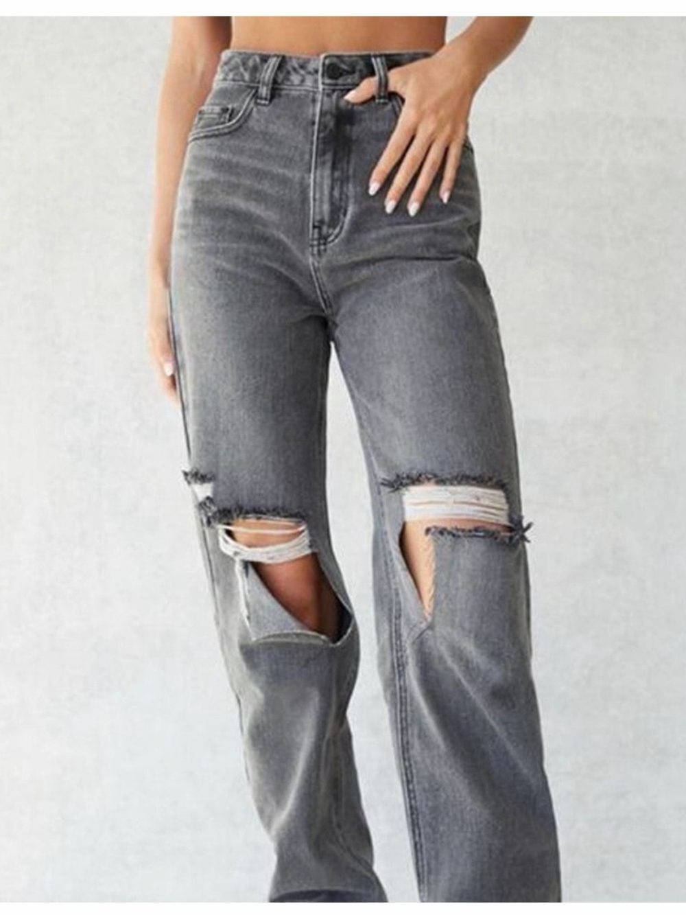 PacSun High-Rise Distressed Straight Leg Jeans - Gray